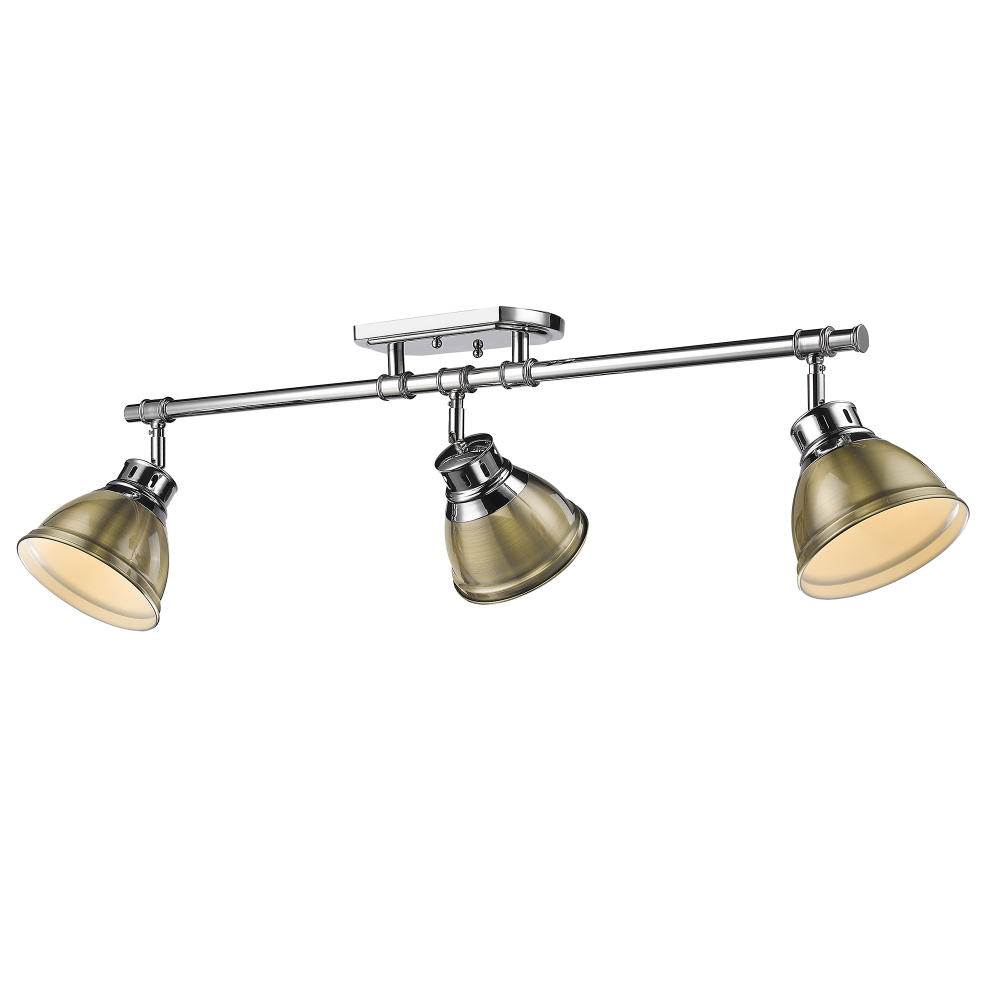 Yep by Golden Lighting Duncan 3-light Semi-Flush Mount in Chrome and Aged Brass shade